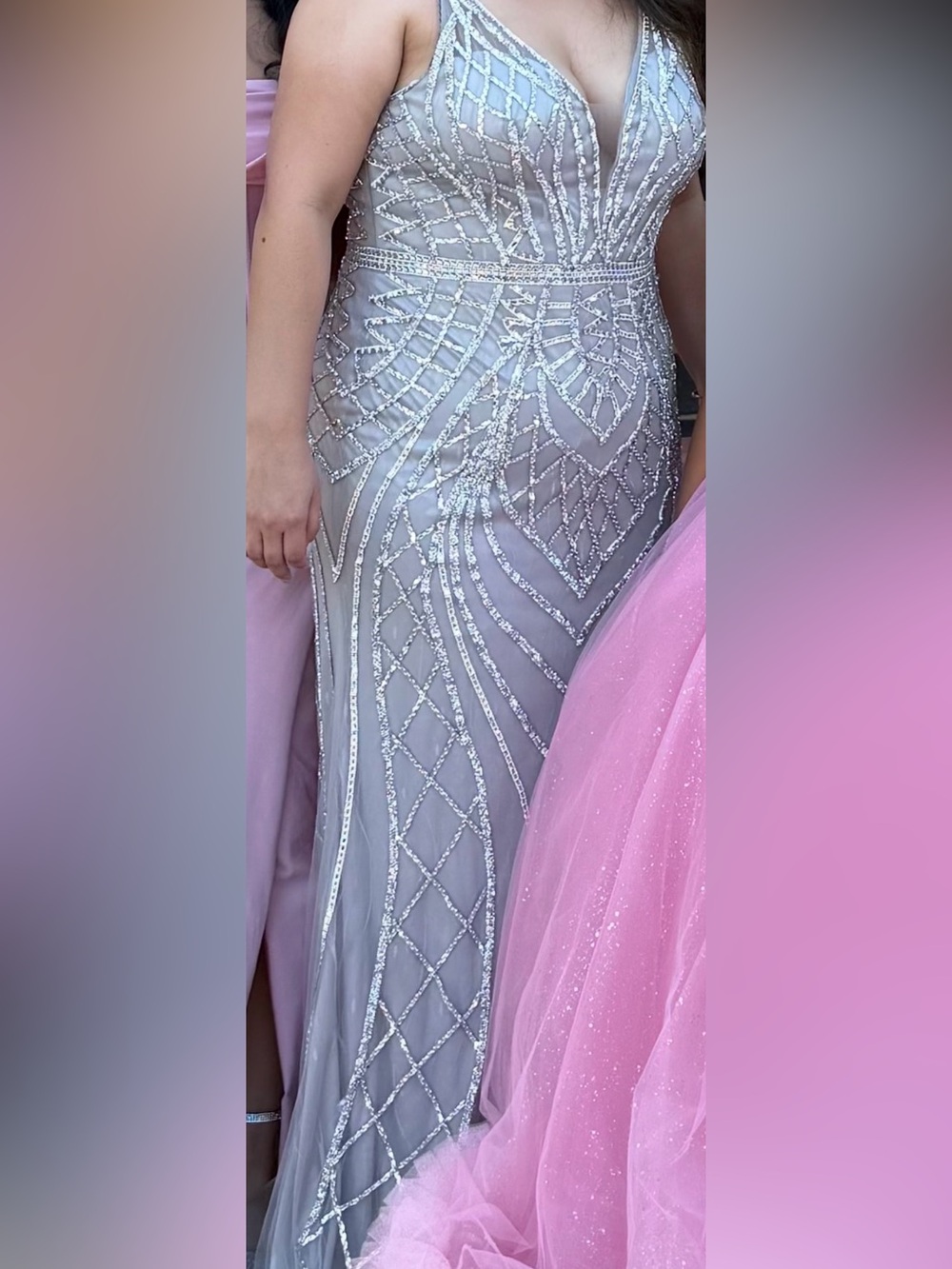 Embellished Silver Evening Dress - Elegant Sheath Gown